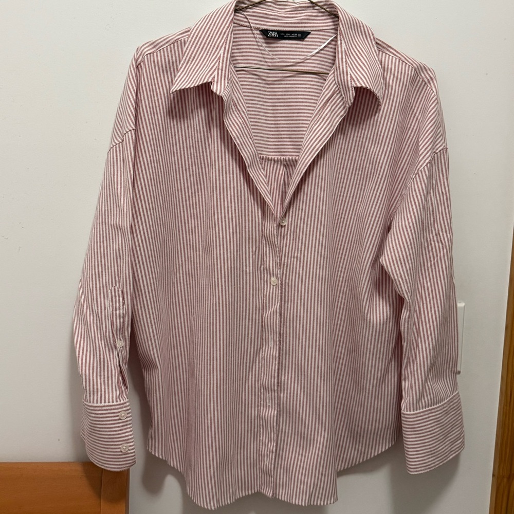Zara Red/White Striped Long Sleeve Shirt